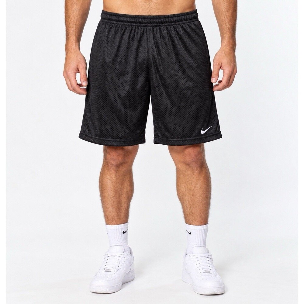 Nike Men’s L Black Mesh Basketball Shorts Lined Drawstring Swoosh Athletic